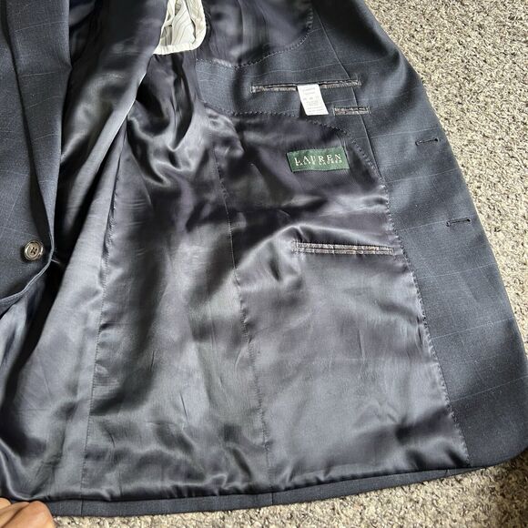 Ralph Lauren Men 44R Blazer Sport Coat Wool Navy Blue 2 Button Jacket Check READ - Picture 3 of 8